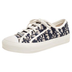 Dior Navy Blue Cotton Oblique Motif Walk'n'Dior Low Top Sneakers Size 38