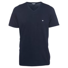 Dior Navy Blue Cotton V-Neck T-Shirt XL