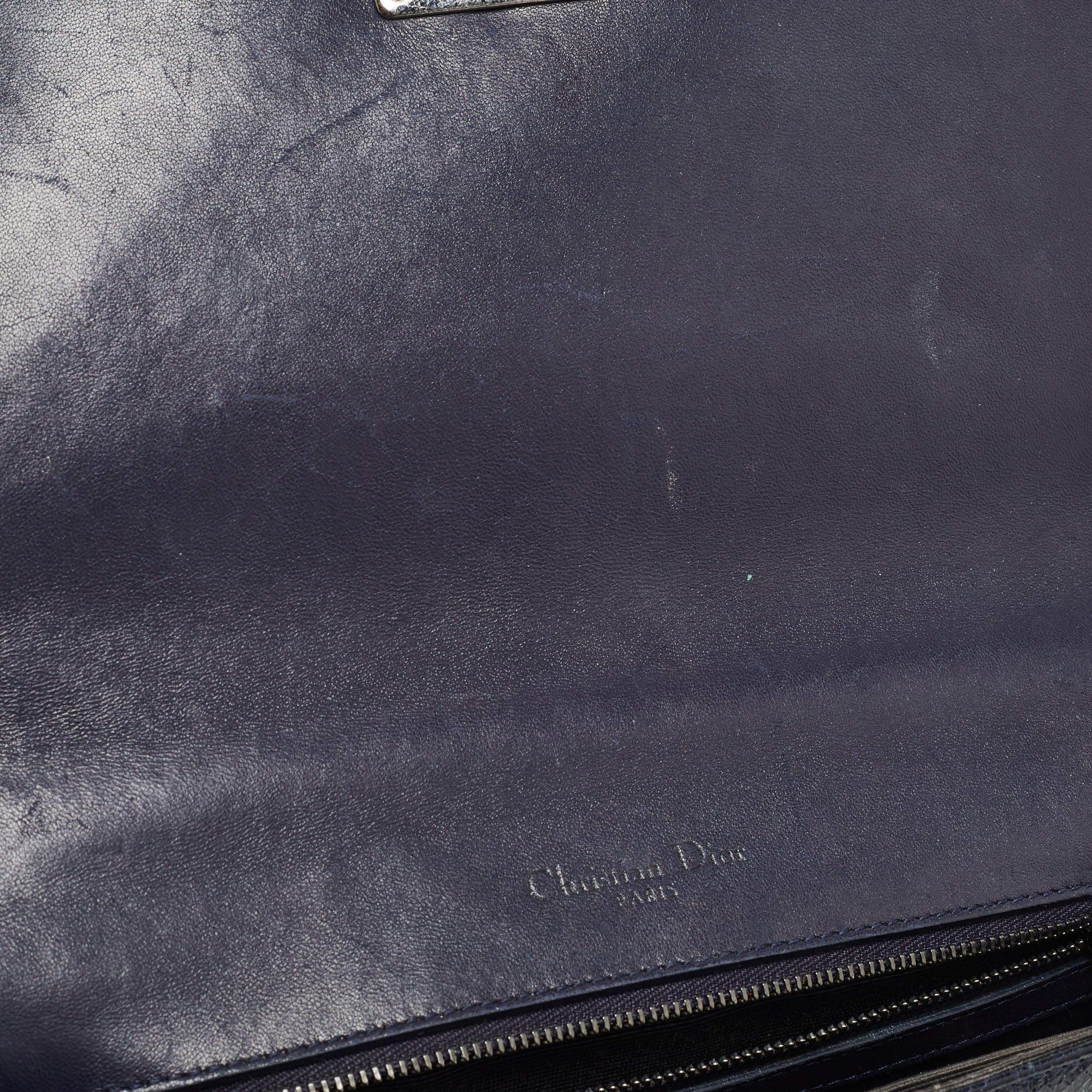 Dior Navy Blue Crackle Patent Leather Medium Diorama Shoulder Bag 8