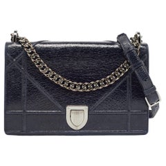 Dior Navy Blue Crackle Patent Leather Medium Diorama Shoulder Bag