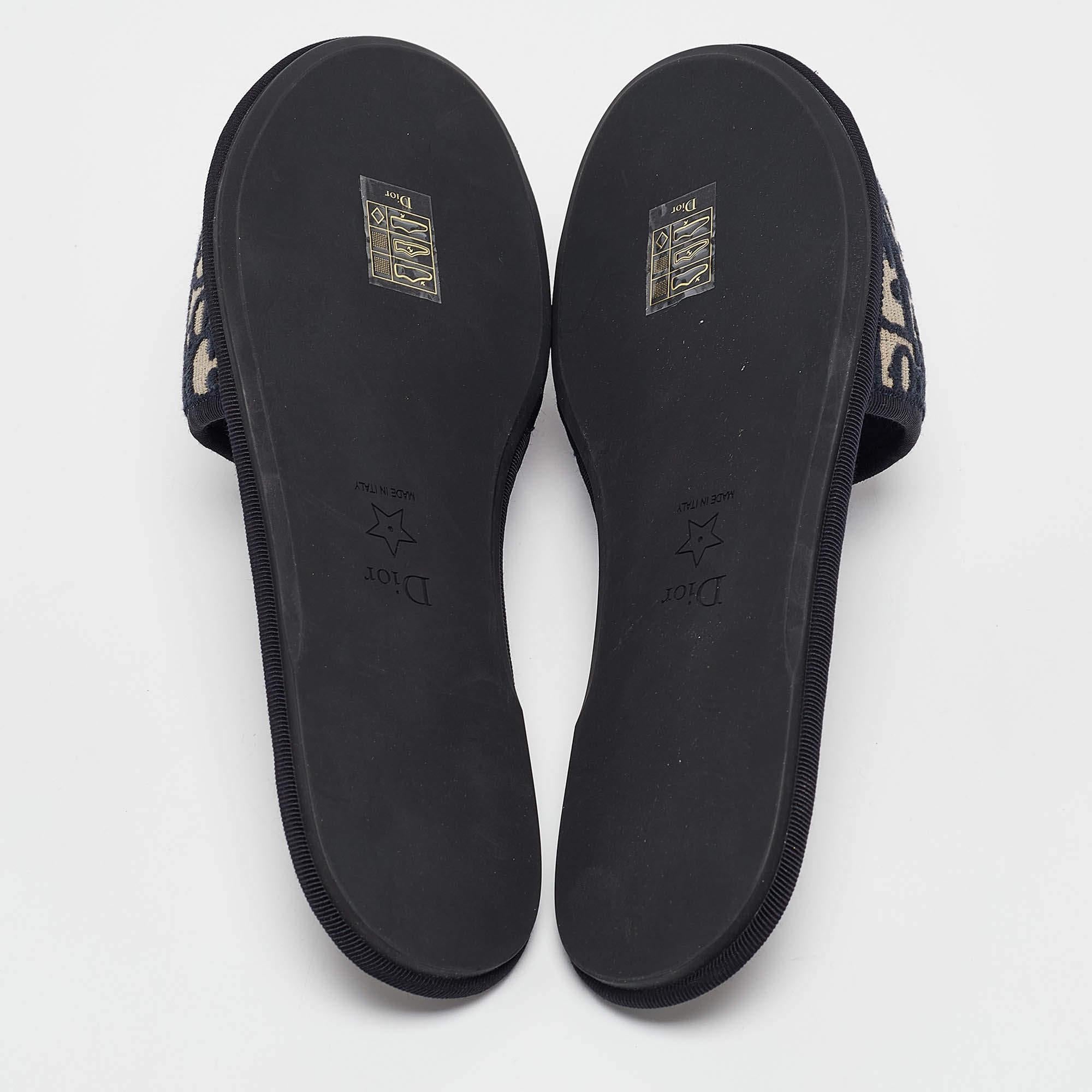 Dior Navy Blue/Cream Jacquard Flat Slides Size 37.5 1