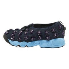 Dior Navy Blue Crystal Embellished Mesh Fusion Sneakers Size 36.5