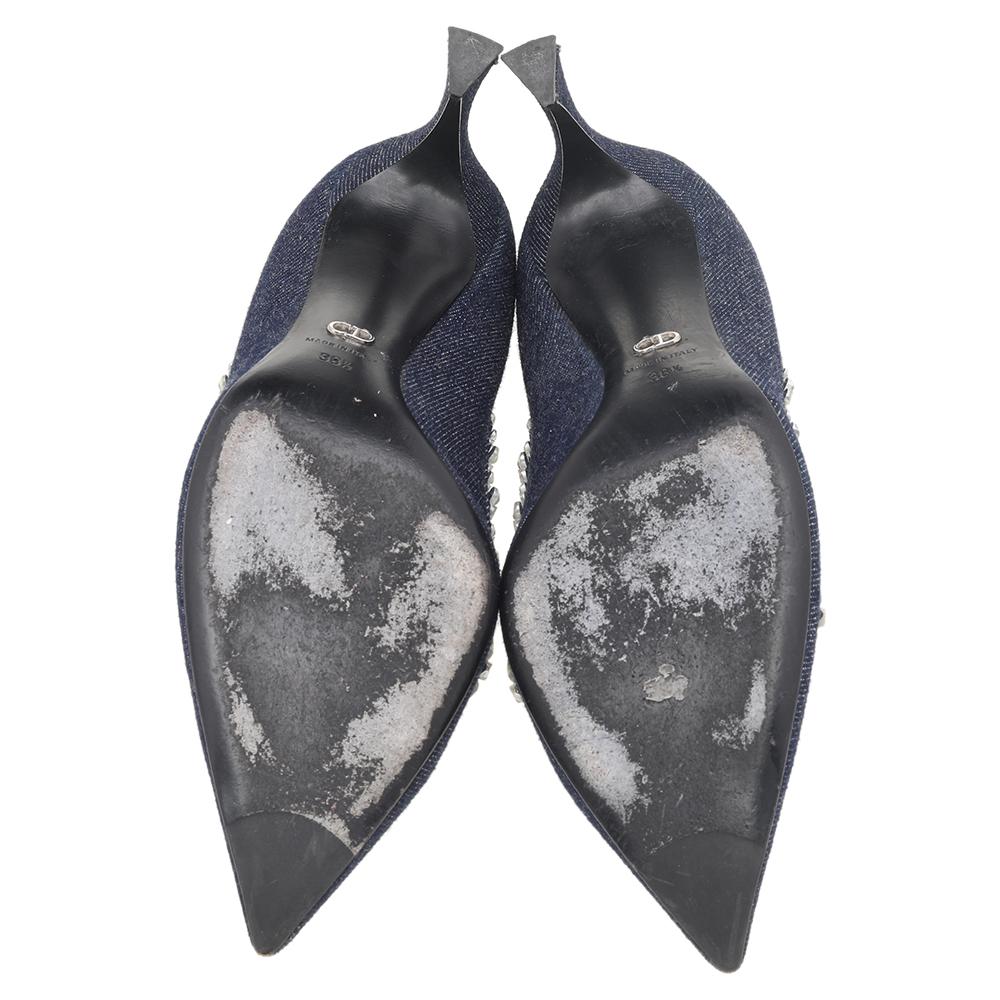 Dior Navy Blue Denim Crystal Embellished Pointed Toe Pumps Size 38.5 2