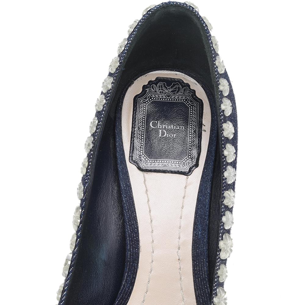 Dior Navy Blue Denim Crystal Embellished Pointed Toe Pumps Size 38.5 3