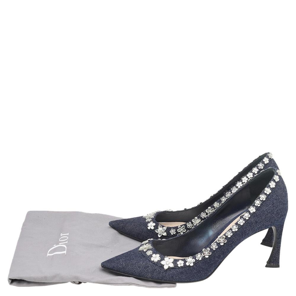 Dior Navy Blue Denim Crystal Embellished Pointed Toe Pumps Size 38.5 4