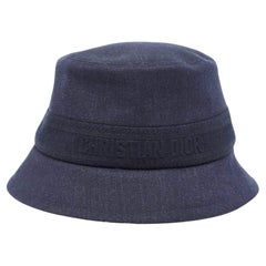 Used Dior Navy Blue Denim Oblique Bucket Hat Size 58