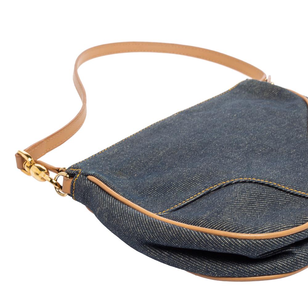 Dior Navy Blue Denim Saddle Pochette Bag 3