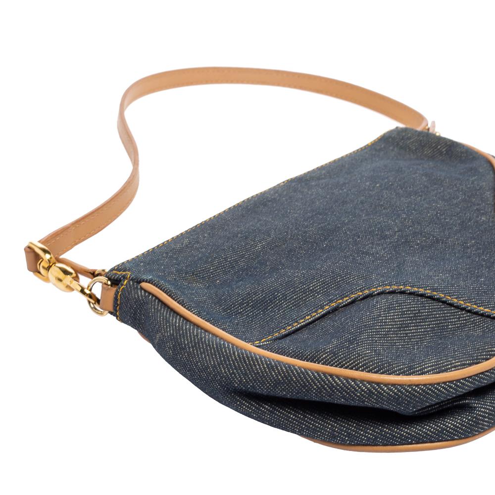 Dior Navy Blue Denim Saddle Pochette Bag 6