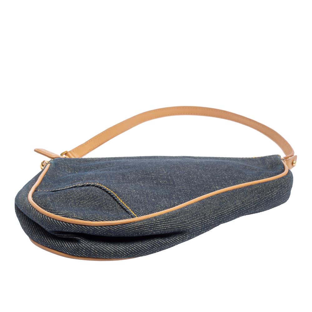 Black Dior Navy Blue Denim Saddle Pochette Bag