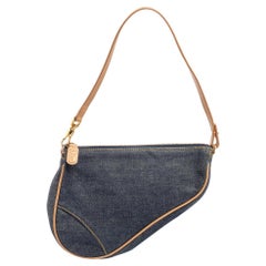 Used Dior Navy Blue Denim Saddle Pochette Bag