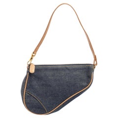 Dior Marineblaue Denim-Satteltasche mit Pochette