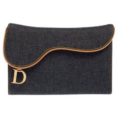 Dior Navy Blue Denim Saddle Trifold Continental Wallet