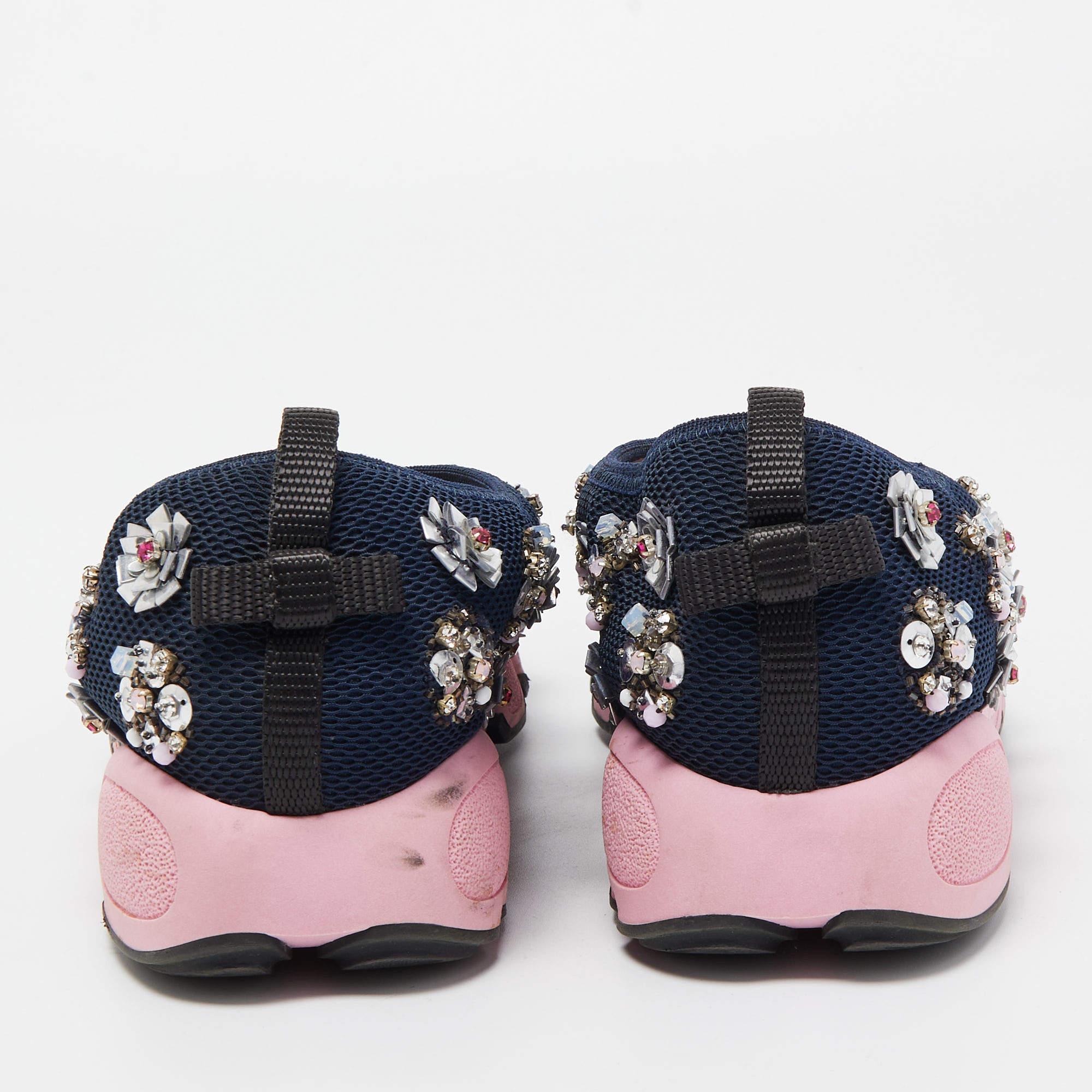 Women's Dior Navy Blue Embellished Mesh Fusion Sneakers Size 38