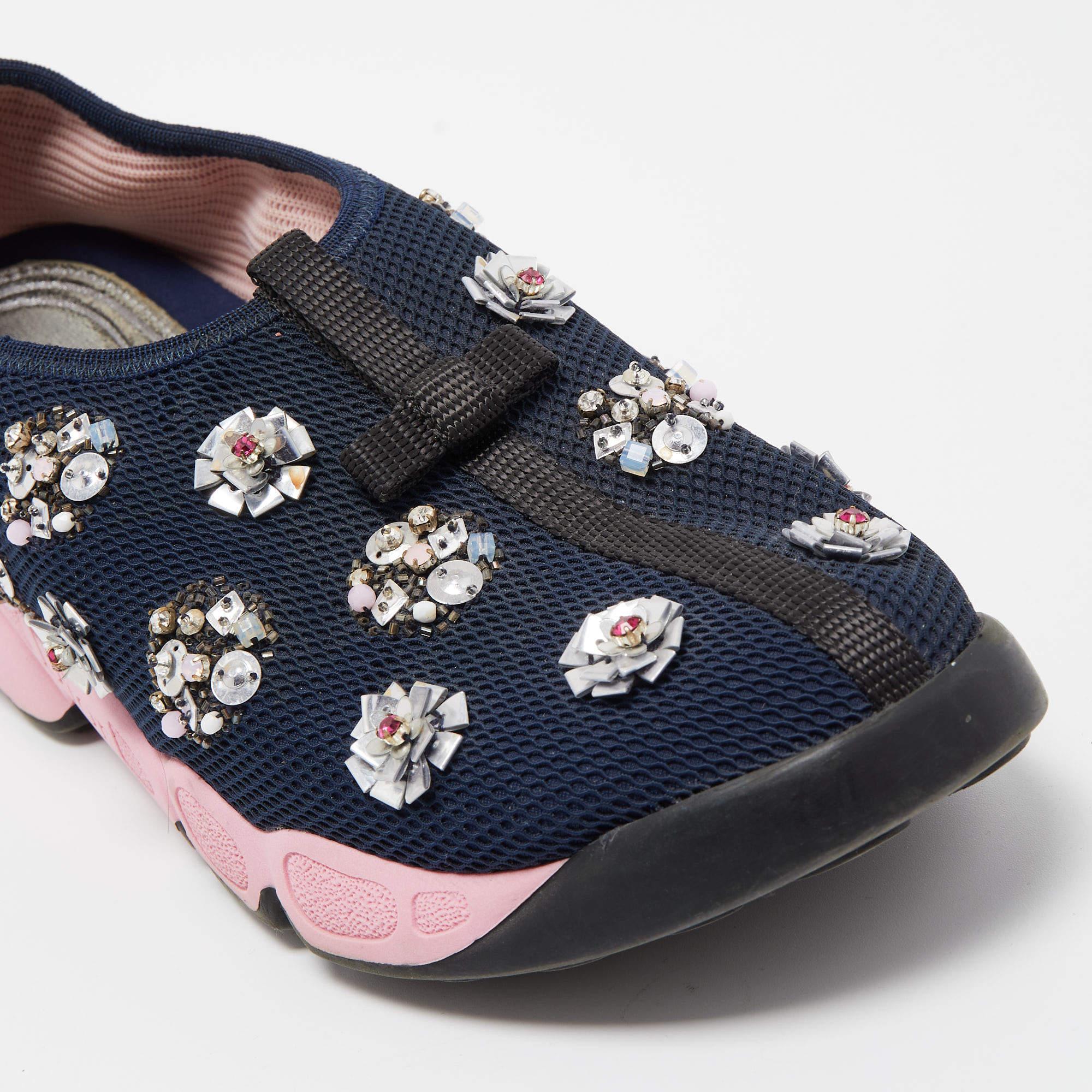 Dior Navy Blue Embellished Mesh Fusion Sneakers Size 38 2