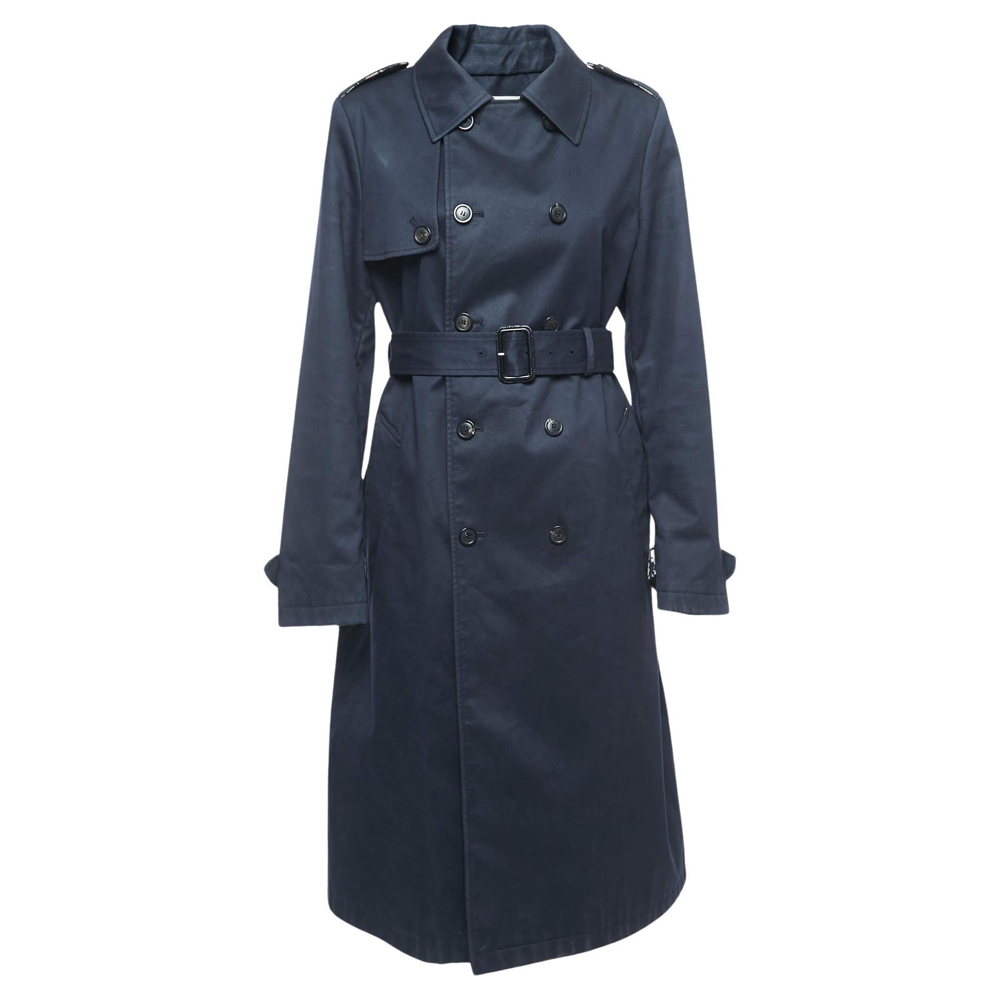 Dior Navy Blue Gabardine Double Breasted Belted Trench Coat M