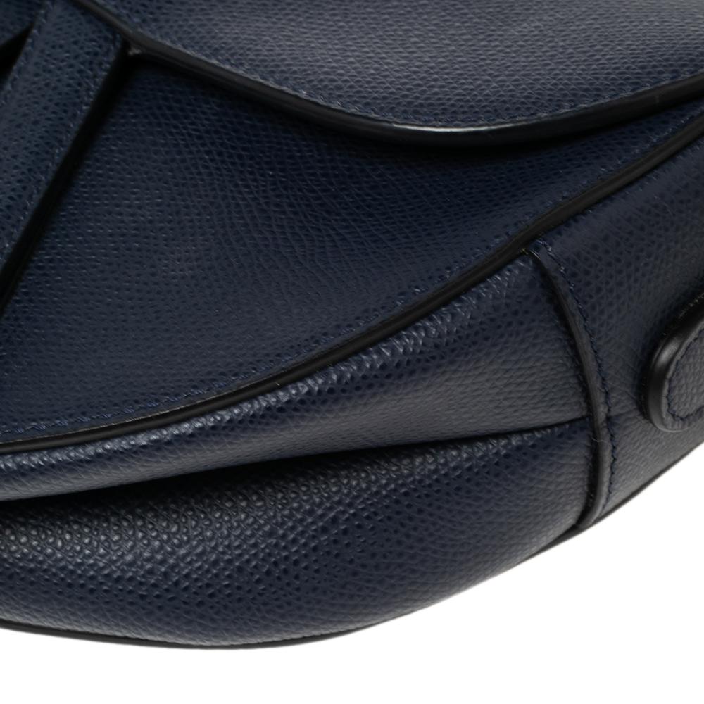 Dior Navy Blue Grained Leather Saddle Bag 4
