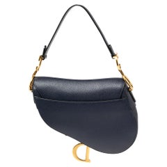 Dior Navy Blue Grained Leather Saddle Bag