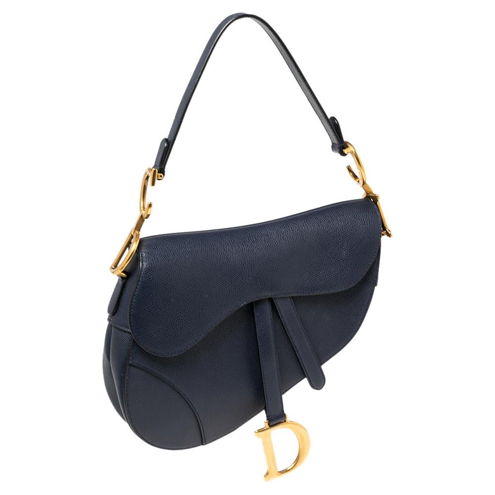 navy blue dior saddle bag