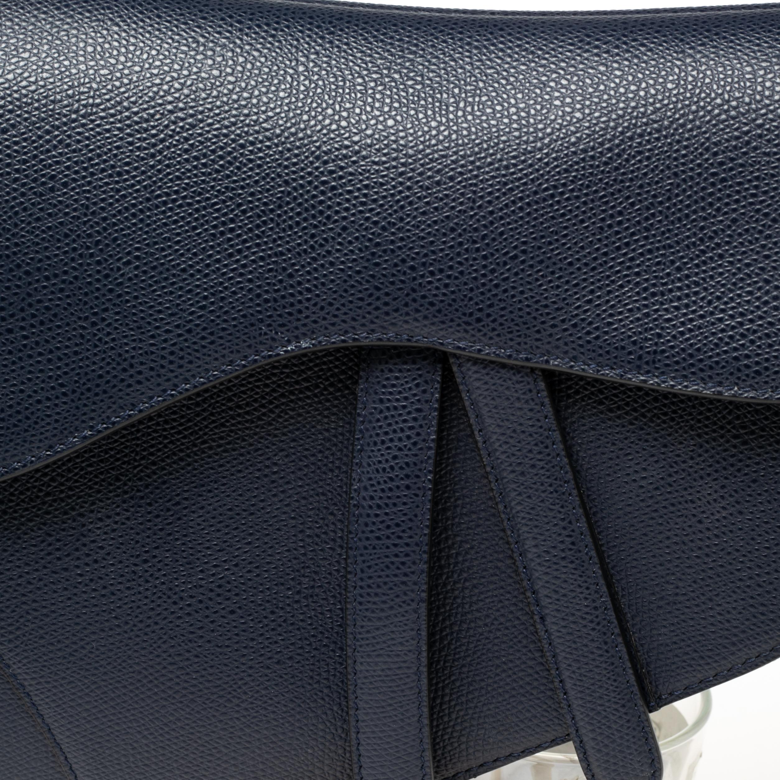 Women's Dior Navy Blue Grained Leather Saddle Bag