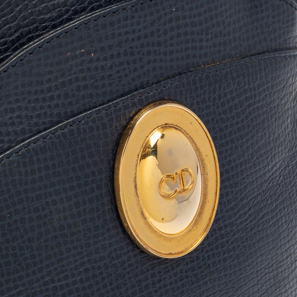 Dior Navy Blue Grained Leather Satchel 5