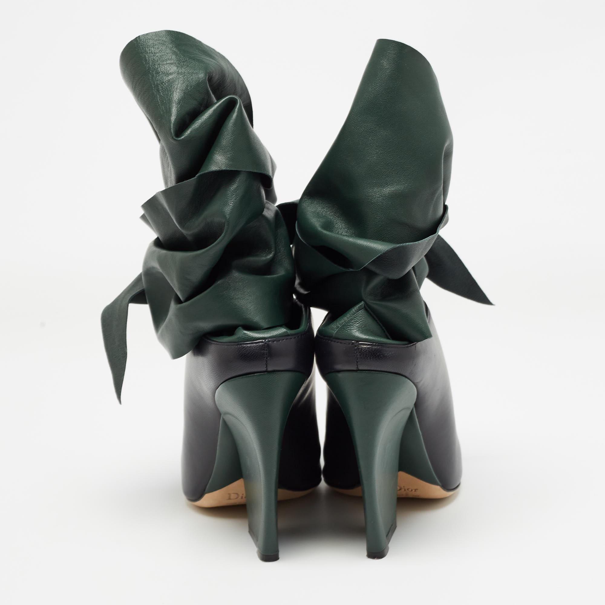 Dior Navy Blue/Green Leather Ankle Wrap Mules Size 41.5 1