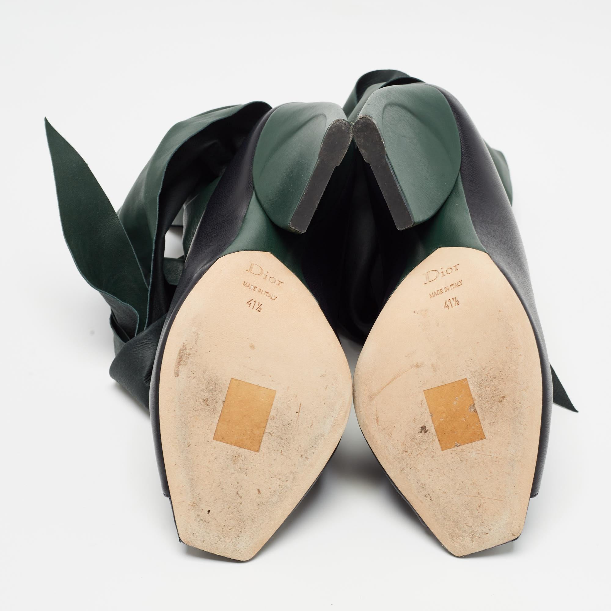 Dior Navy Blue/Green Leather Ankle Wrap Mules Size 41.5 2