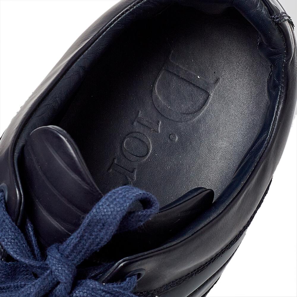 Black Dior Navy Blue Leather And Patent Leather Lace Up Sneaker Size 43