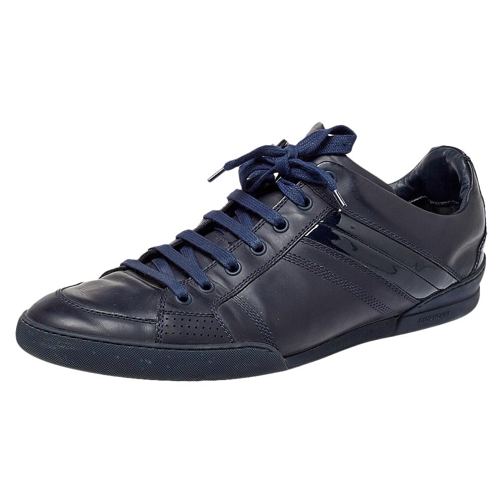 Dior Navy Blue Leather And Patent Leather Lace Up Sneaker Size 43