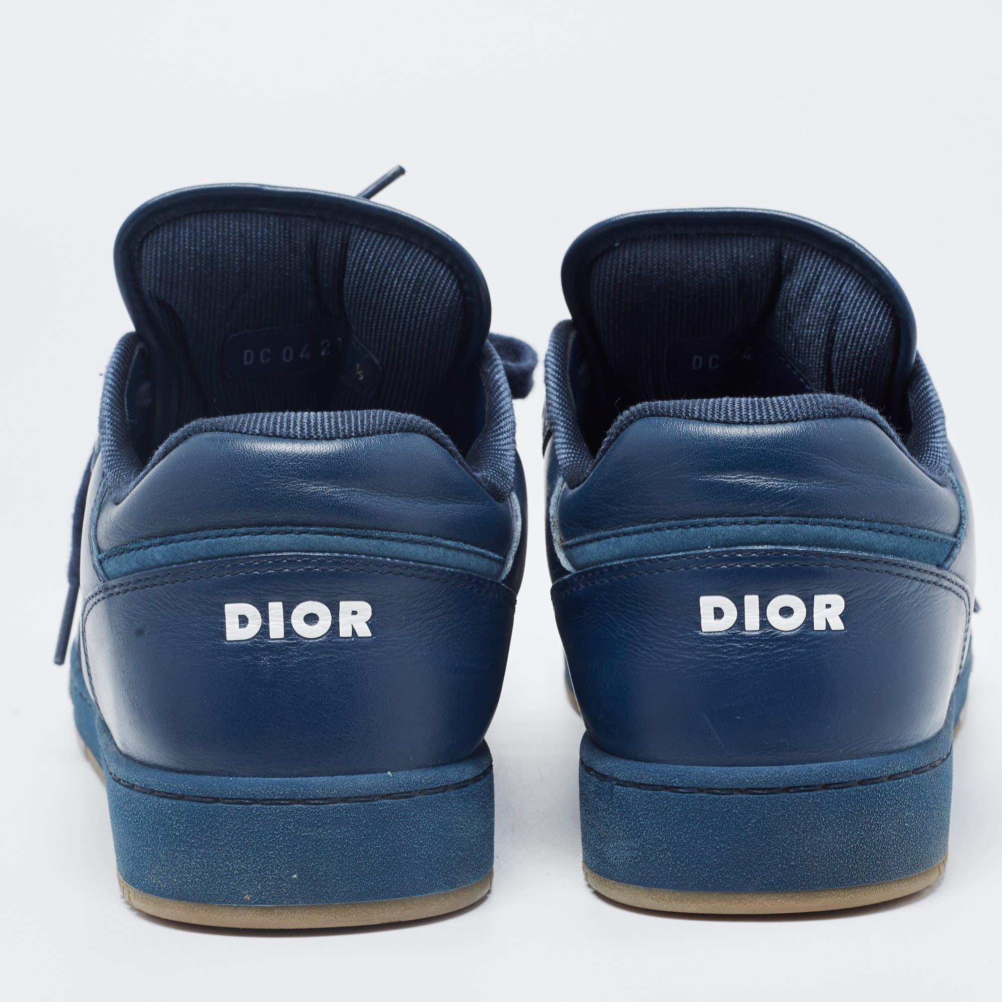Dior Navy Blue Leather B27 Low Top Sneakers Size 42.5 In Good Condition In Dubai, Al Qouz 2