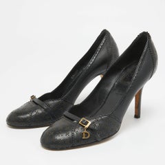 Dior, pelle blu navy, punta rotonda con fibbia, misura 38,5