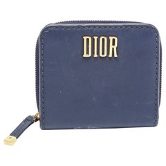 Dior Navy Blue Leather Dior D Fence Zip Wallet