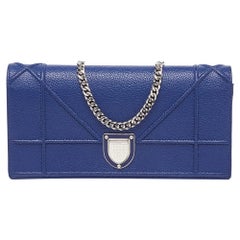 Dior Navy Blue Leather Diorama Wallet On Chain