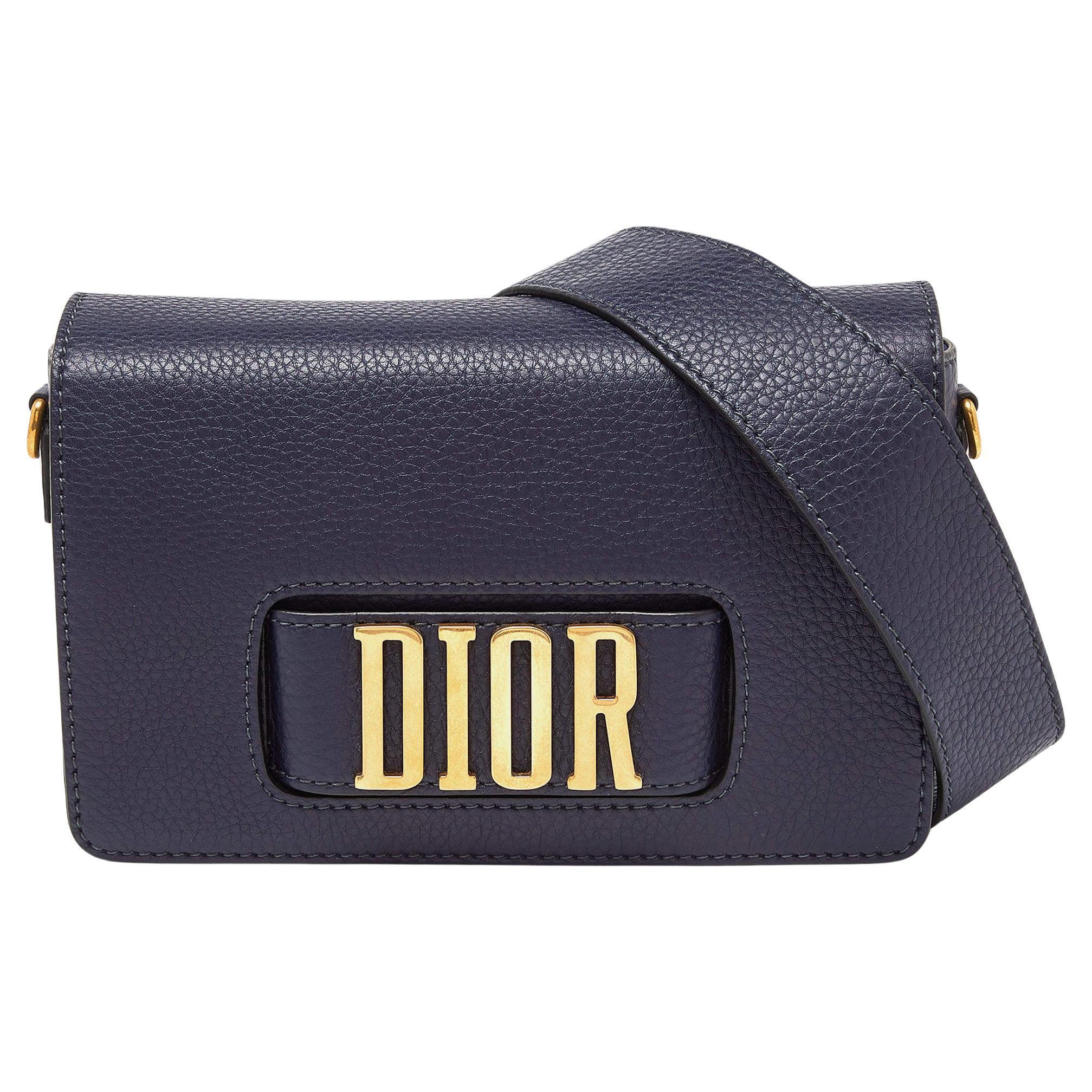 Dior Navy Blue Leather Dio(r)evolution Flap Bag For Sale