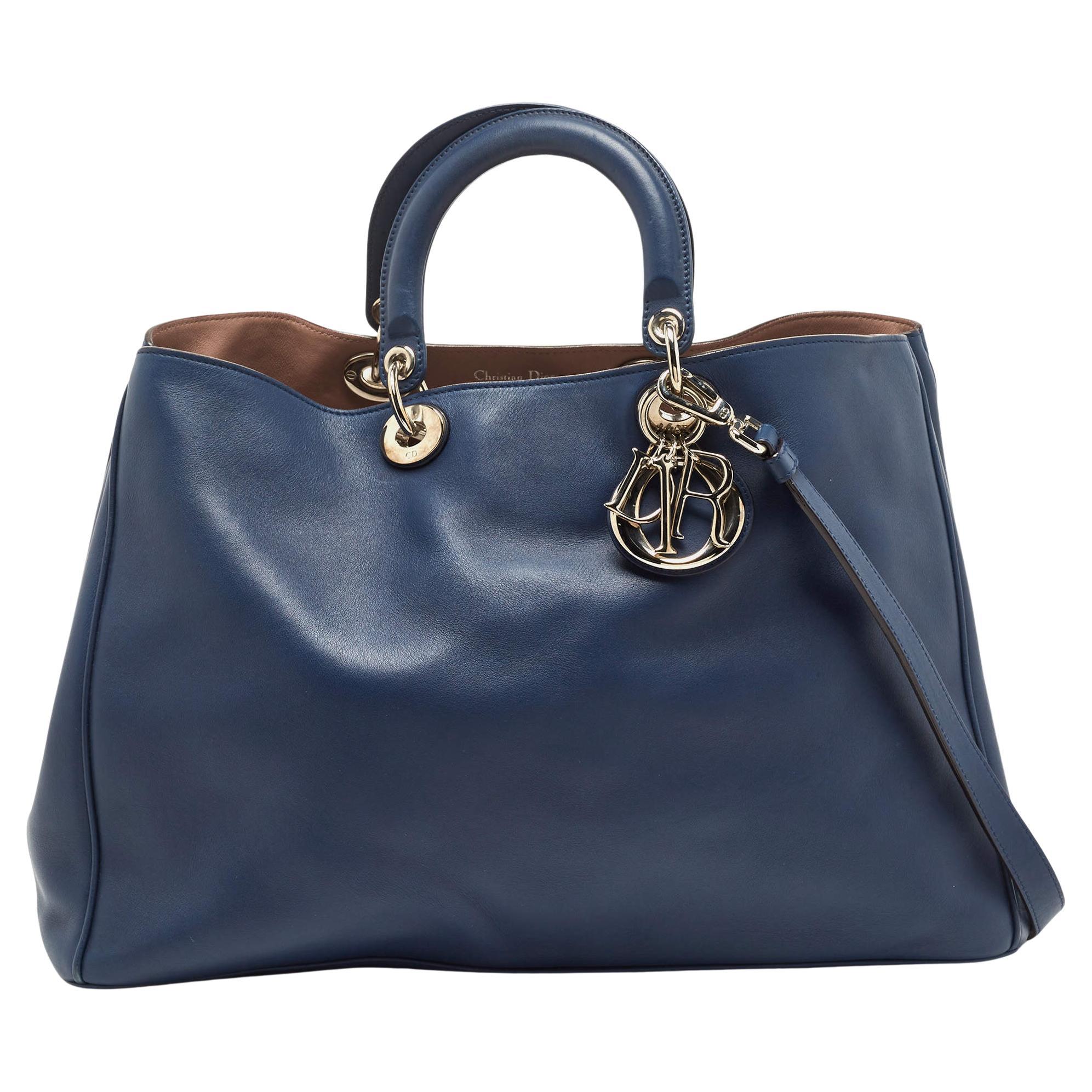 Dior Navy Blue Leather Extra Large Diorissimo Shopper Tote