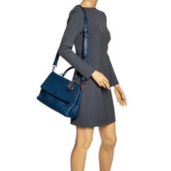 Dior Navy Blue Leather Large Be Dior Flap Top Handle Bag