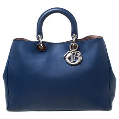Dior Navy Blue Leather Large Diorissimo Shopper Tote