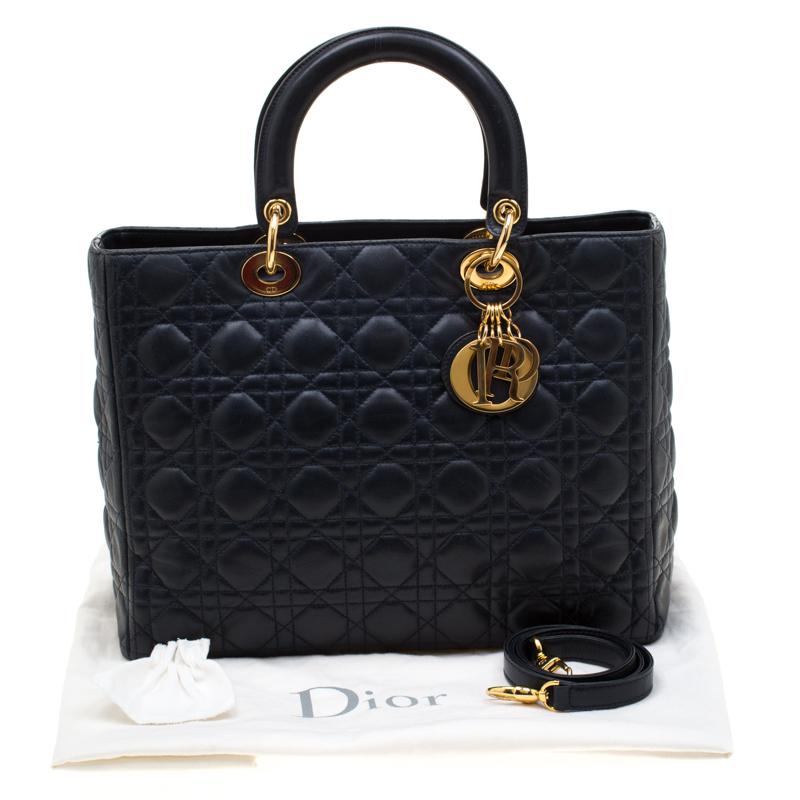 Dior Navy Blue Leather Large Lady Dior Top Handle Bag 4