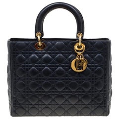 Dior Navy Blue Leather Large Lady Dior Tote