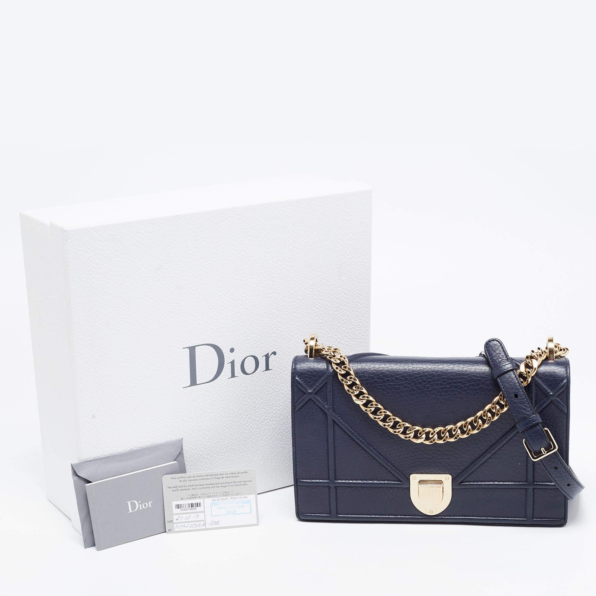 Dior Navy Blue Leather Medium Diorama Flap Shoulder Bag 10