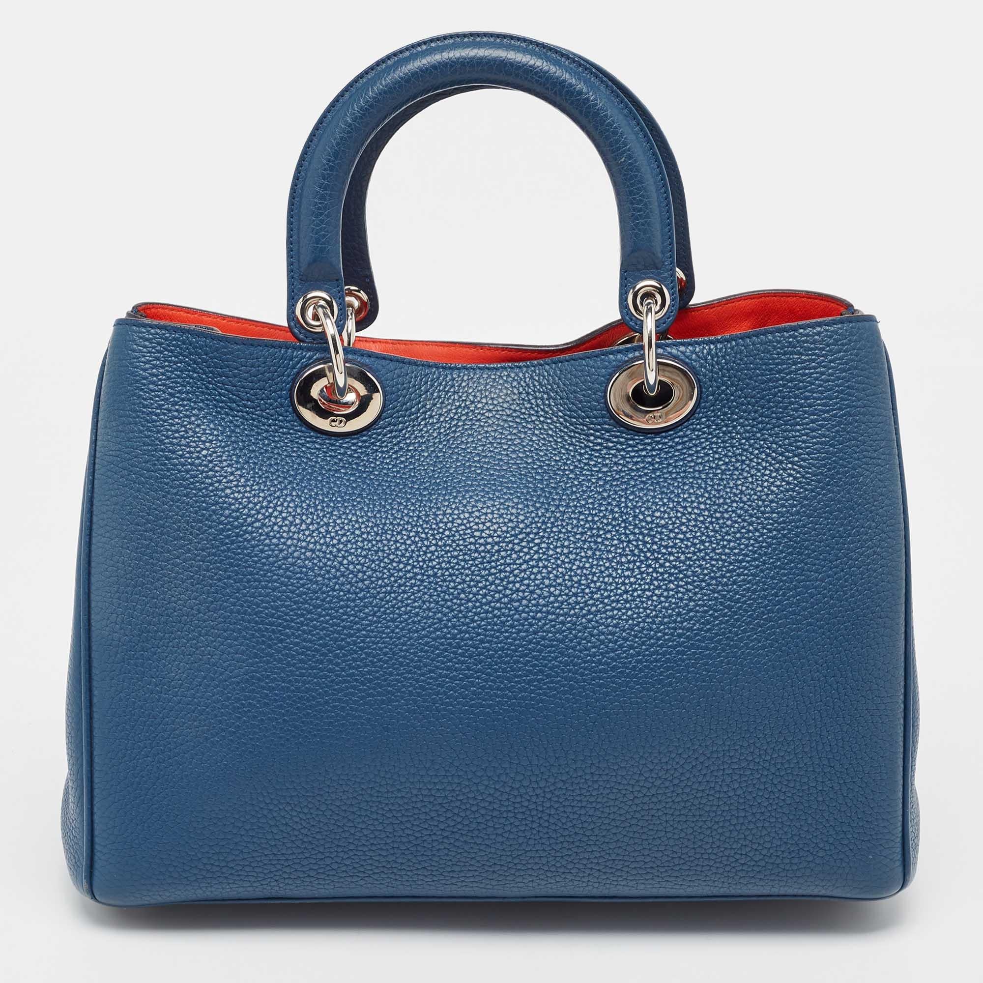 Dior Navy Blue Leather Medium Diorissimo Tote 4