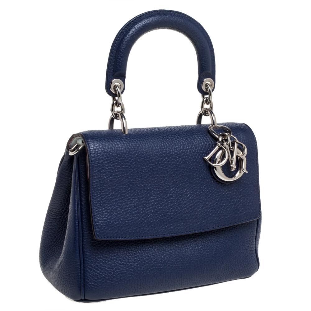 Women's Dior Navy Blue Leather Mini Be Dior Top Handle Bag