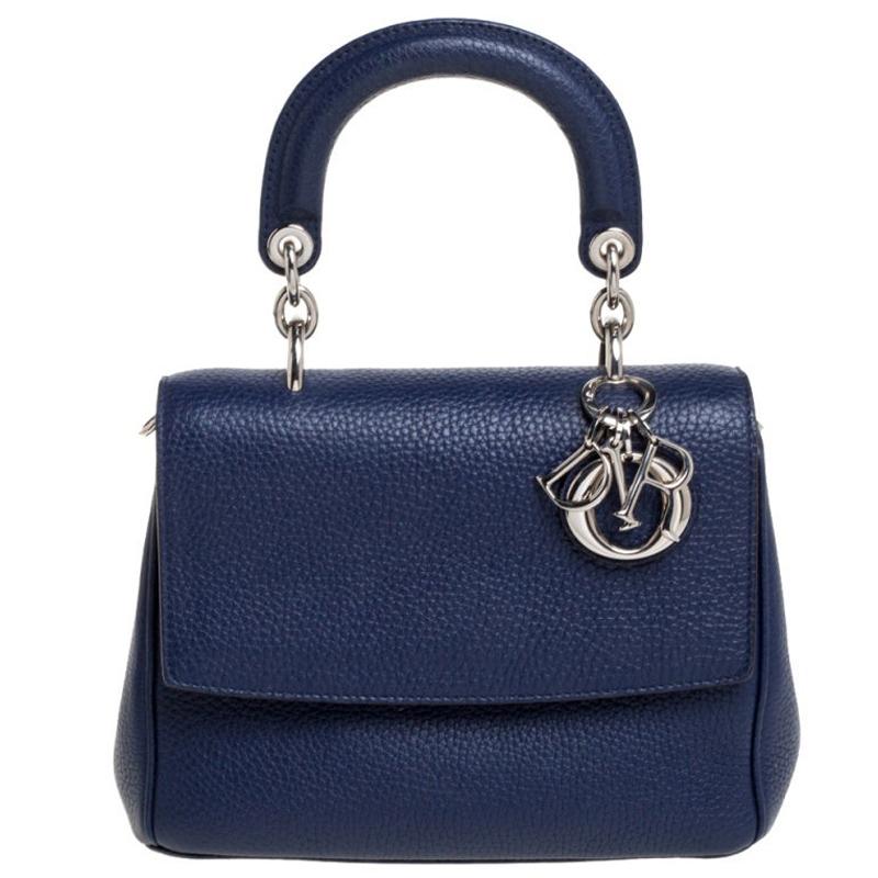Dior Navy Blue Leather Mini Be Dior Top Handle Bag at 1stDibs