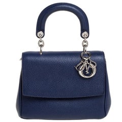 Dior Navy Blue Leather Mini Be Dior Top Handle Bag