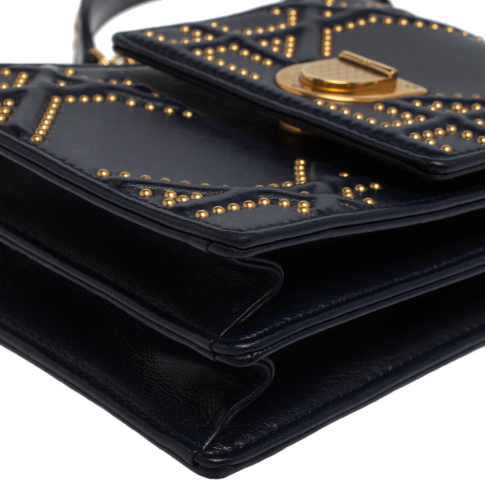 Dior Navy Blue Leather Studded Diorama Vertical Chain Clutch 5