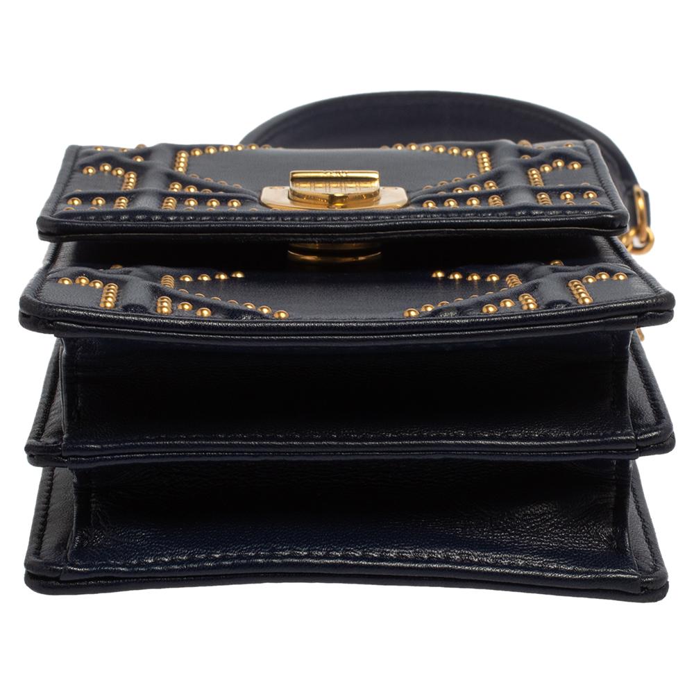 Dior Navy Blue Leather Studded Diorama Vertical Chain Clutch 7