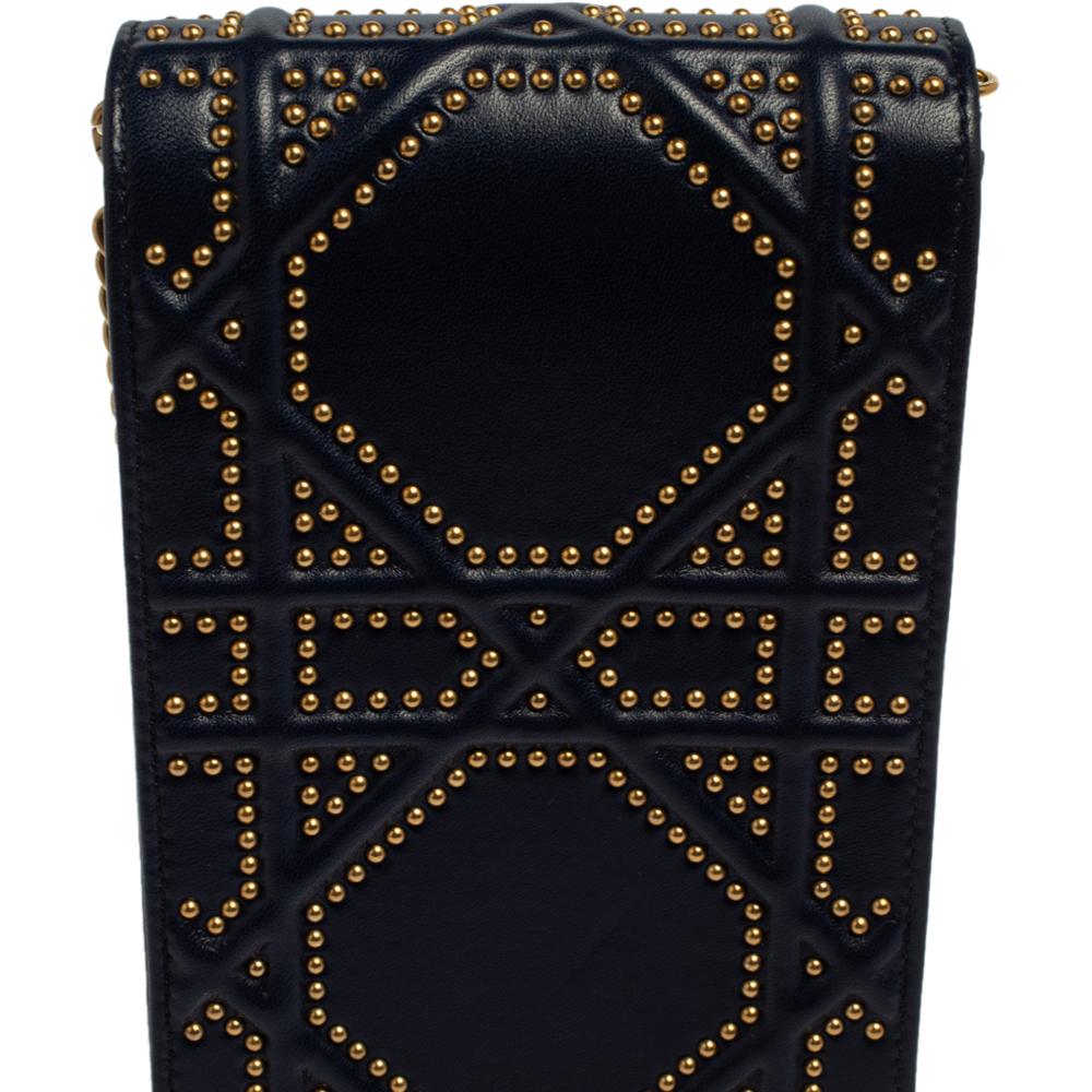 Dior Navy Blue Leather Studded Diorama Vertical Chain Clutch 8