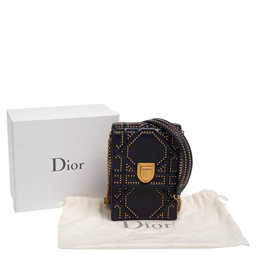 Dior Navy Blue Leather Studded Diorama Vertical Chain Clutch 9