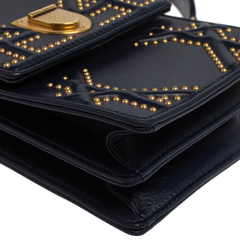 Dior Navy Blue Leather Studded Diorama Vertical Chain Clutch 4