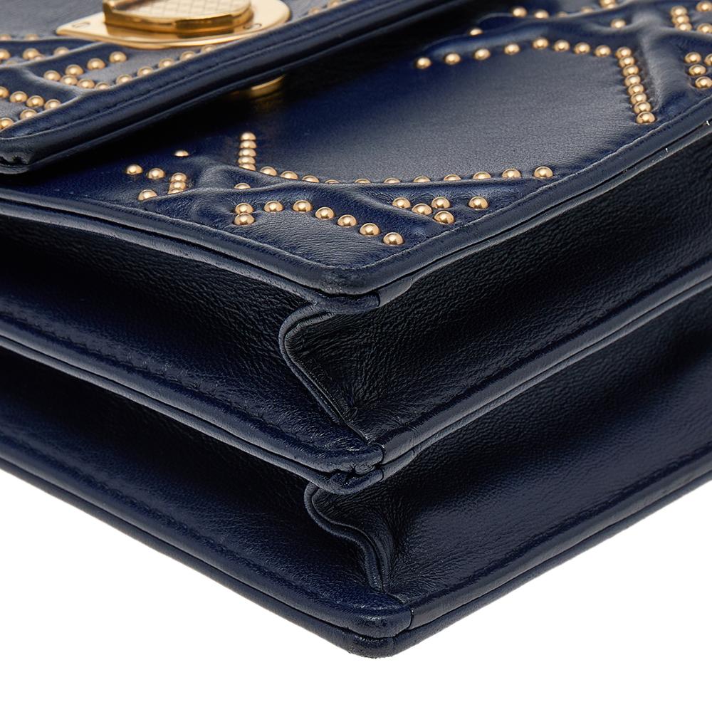 Dior Navy Blue Leather Studded Diorama Vertical Clutch Bag 2