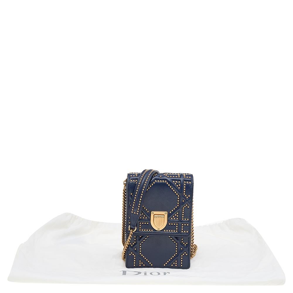 Dior Navy Blue Leather Studded Diorama Vertical Clutch Bag 3